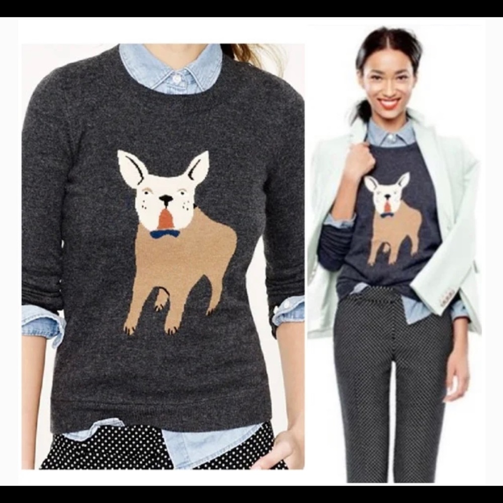J. Crew French bulldog wool cashmere sweater XXS